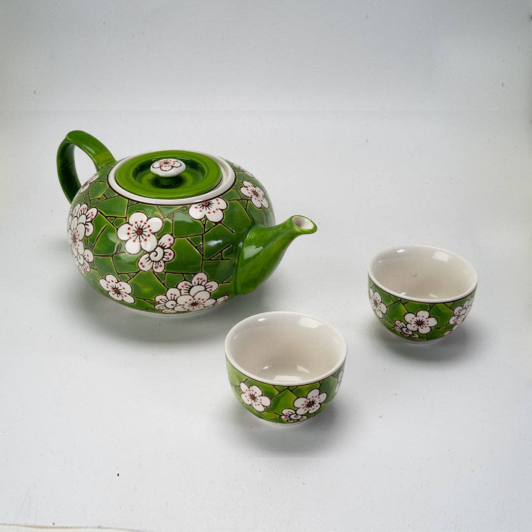 Urban Tokyo - Wholesale Tea Set - Ume Plum Blossoms Green Tea Set 26oz Tea Pot with 2 Cups (1/8)3