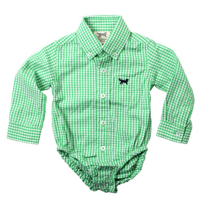 As Shown Wes & Willy Mini Gingham Long Sleeve Bodysuit / Green for wholesale on Faire