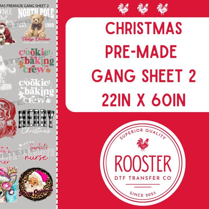 DTF TRANSFER ONLY - CHRISTMAS PRE-MADE GANG SHEET 2 (22x60in) for wholesale by Rooster DTF Transfer Co
