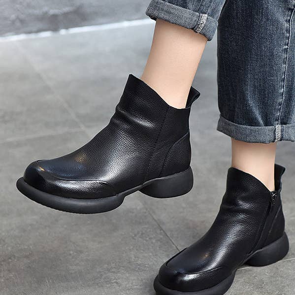 Botas con cremallera de color liso y punta redonda para venta al por mayor de UZ Wholesale Store