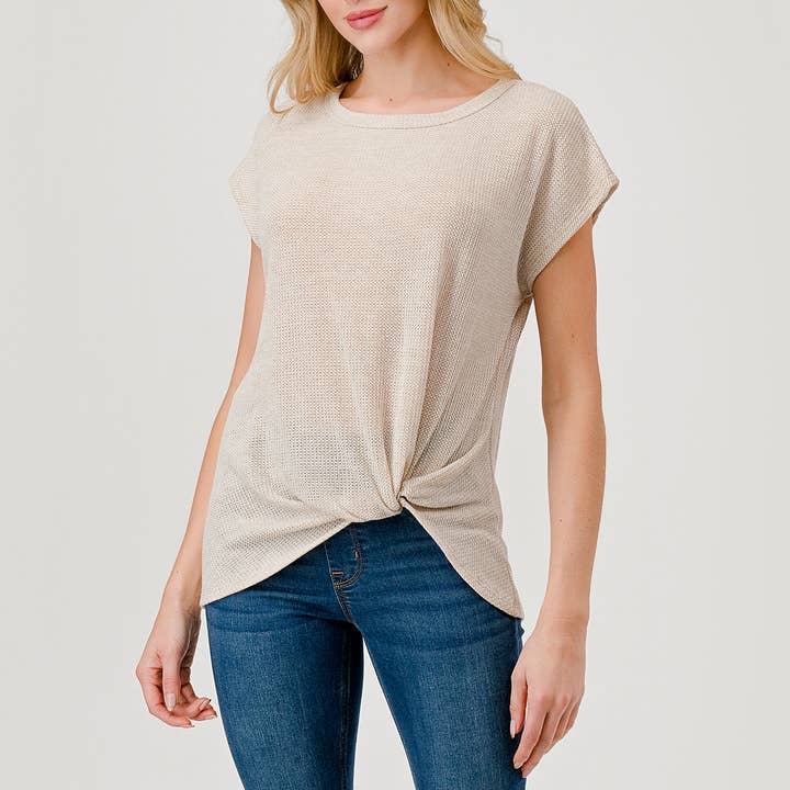 Heimious - Vente Haut en maille – femme - Haut en tricot à manches courtes et nœud décollé, T80519