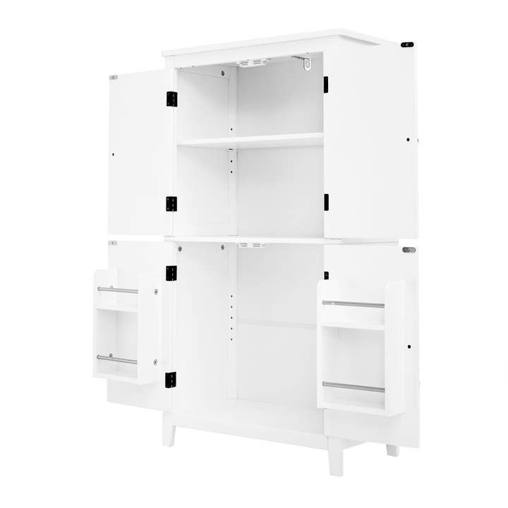 Orange County Decor - Wholesale Cabinet - Elegant Bathroom Floor Storage Cabinet, Bathroom Storage Unit, Freestanding Cabinet With 4 Doors, Adjustable Shelves, Adaptable Shelves, White White Mdf12