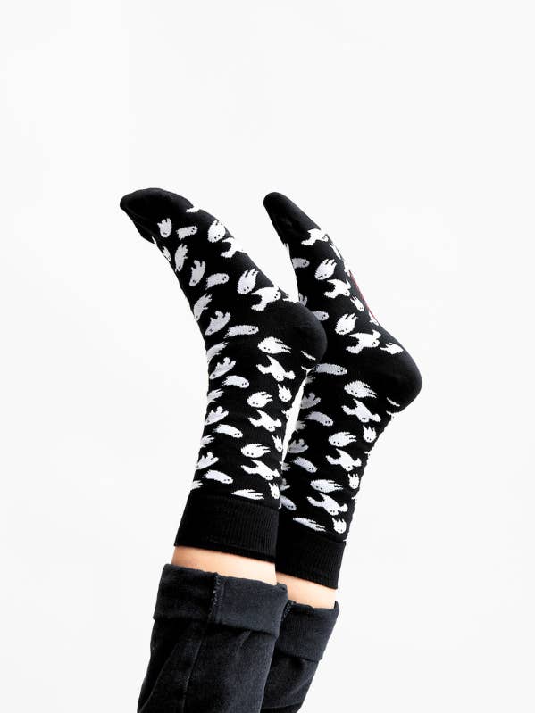 Ghosts Socks - Black Organic Socks with Ghost Pattern for wholesale by Natural Vibes