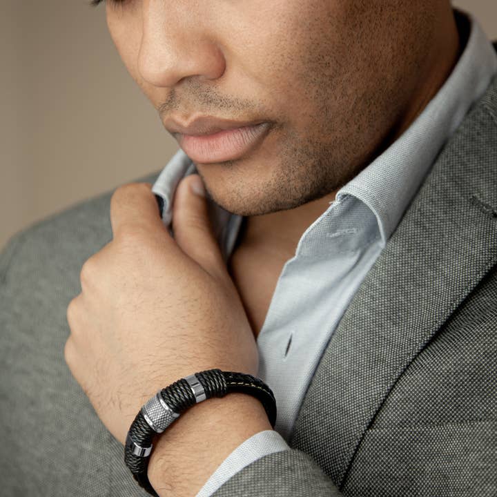 SERASAR - Wholesale Woven/Braided Bracelet - Leather bracelet “ring” - silver - B0285