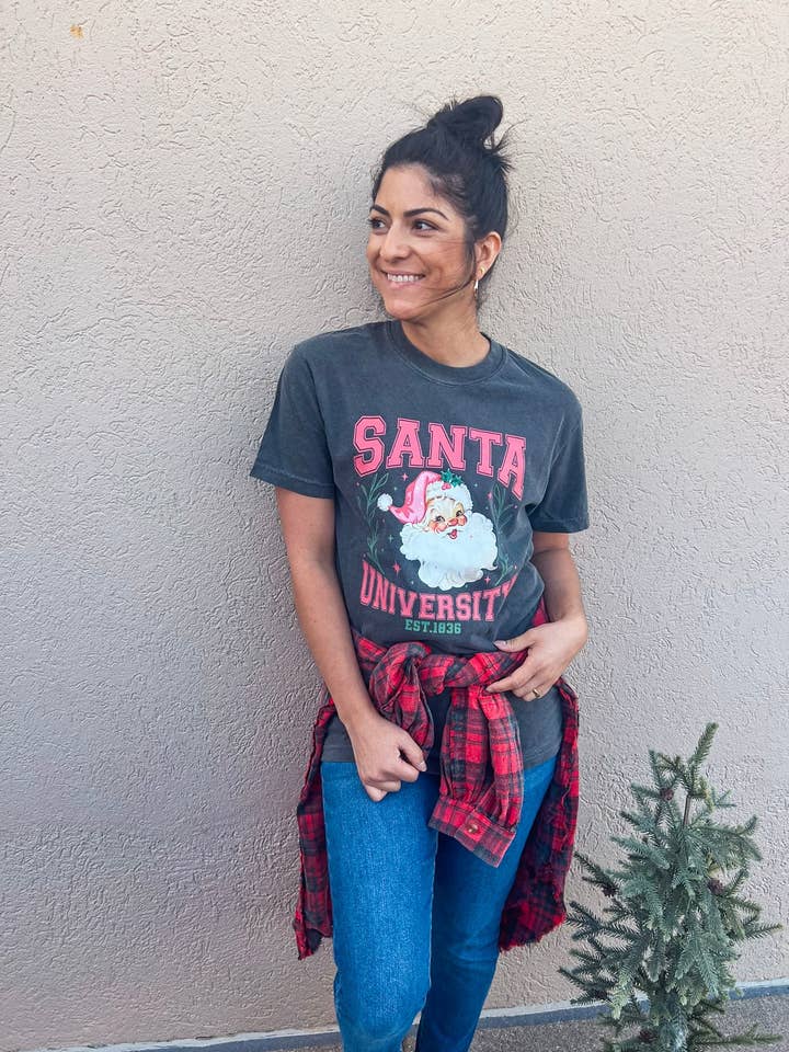 SANTA UNIVERSITY TEE (SAGE) for wholesale by Southern Babe Wholesale