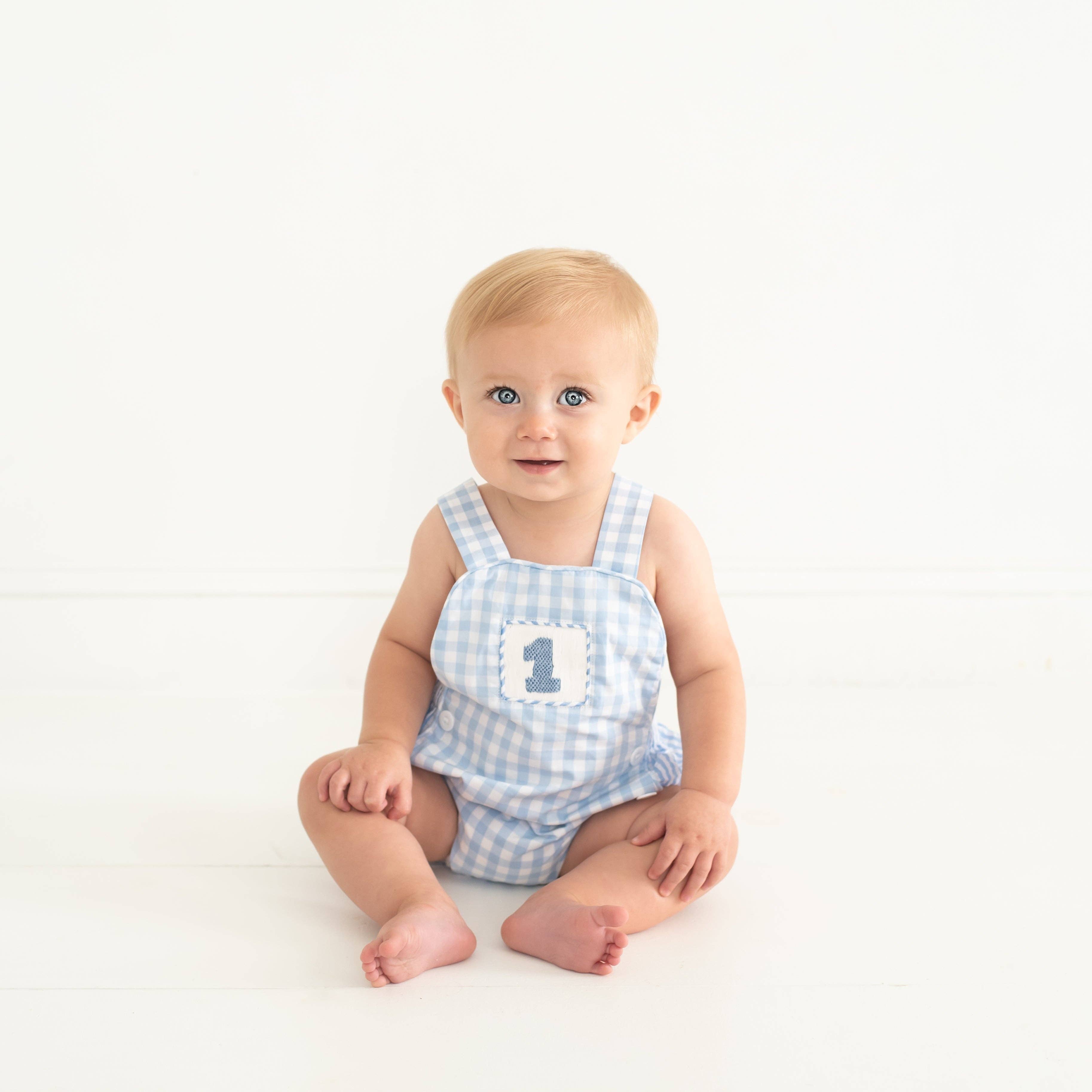 Seven Lantern Lane - Wholesale Bodysuit (Non-Footed) - Baby - Smocked Blue First Birthday Bubble5