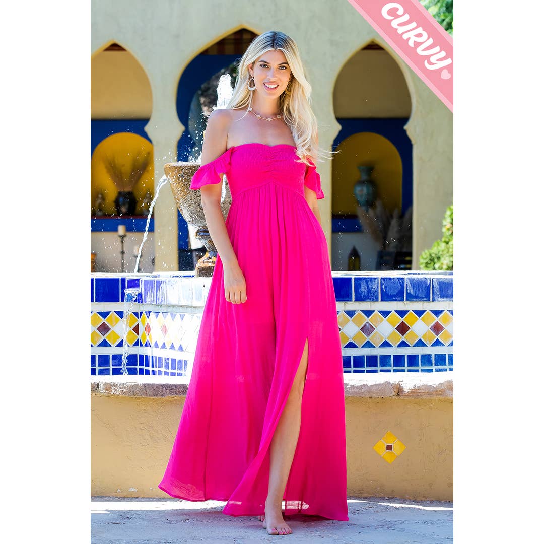 PLUS SIZE RUFFLE SLEEVE SMOCKED MAXI DRESS for wholesale by Sweet Lovely by Jen