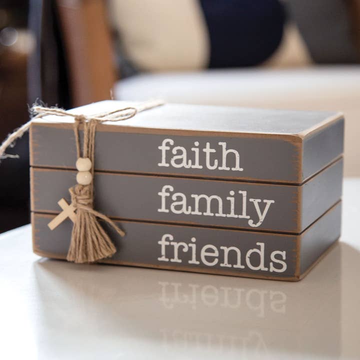 The Hearthside Collection - Wholesale Decorative Tabletop Object - Faith Family Friends Wooden Book Stack2