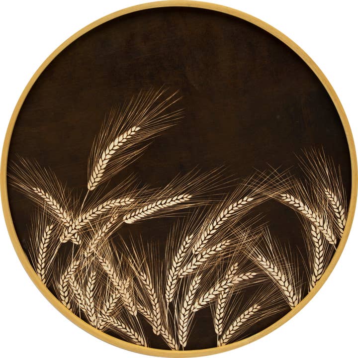 Panneau mural Prairie Harvest Wheat sculpté à la main, rond pour la vente par FD HOME