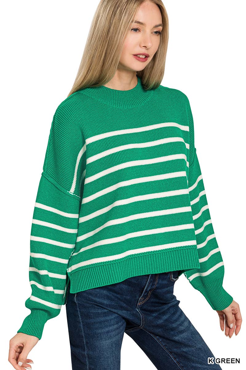 42POPS - Wholesale Knit Sweater - Women's - ',,...Exposed Seam Striped Oversized Sweater SI-282228