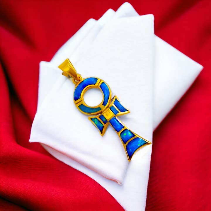 ALADDIN'S LAMP JEWELRY - Wholesale Individual Charm/Pendant - Gold Key Of Life Ankh Opal Pendant1