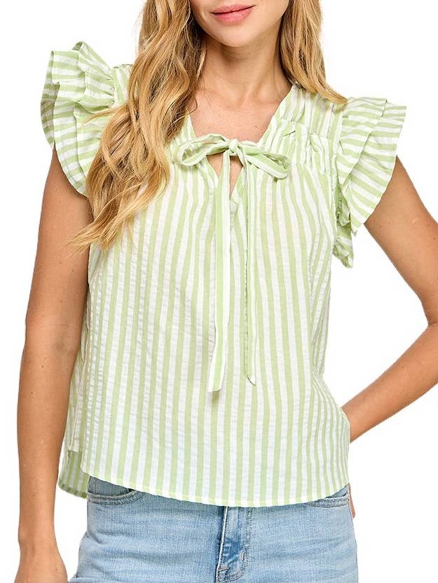 Striped Ruffle Sleeve Top for wholesale by Vanilla Monkey
