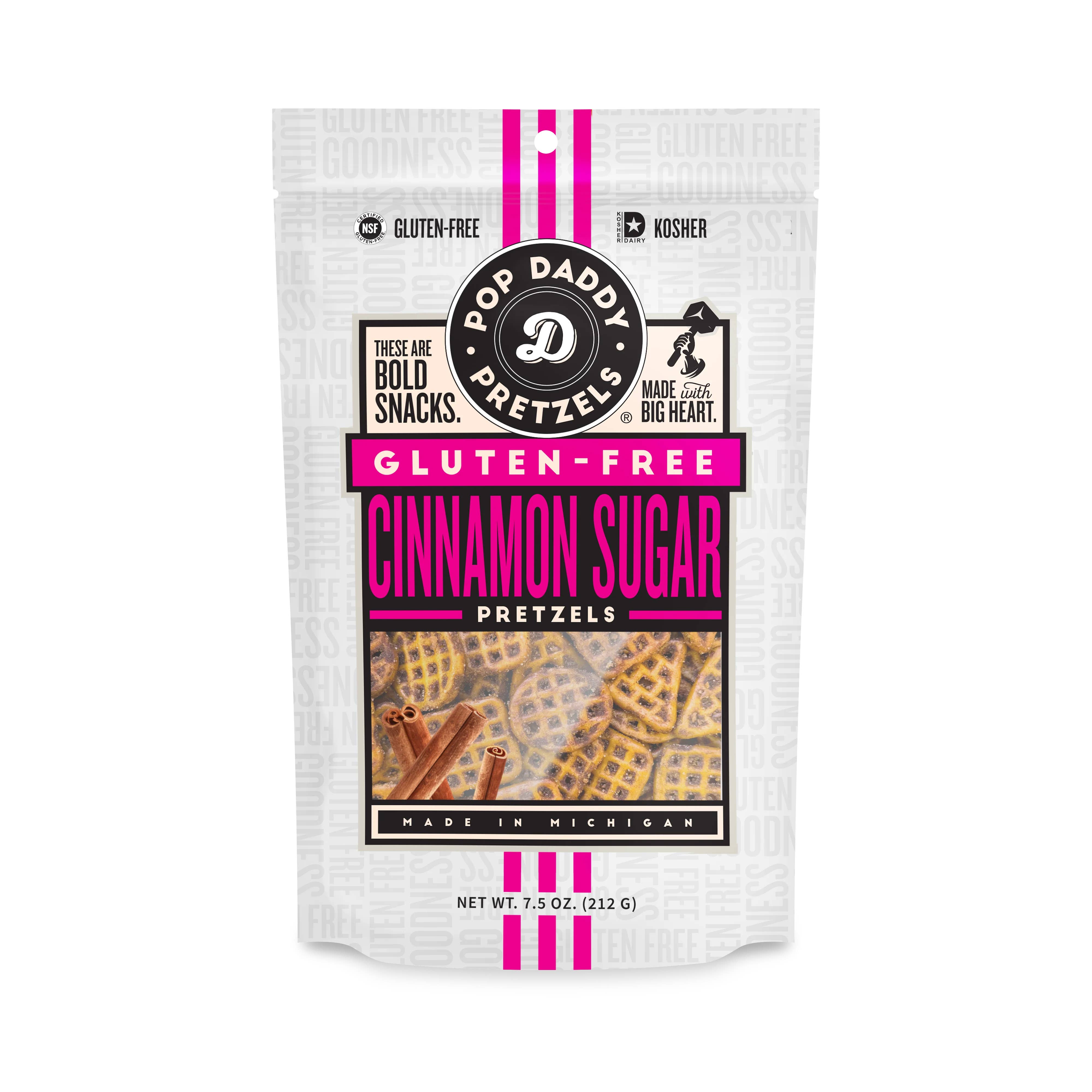Pop Daddy Snacks - Vente Bretzels - NOUVEAU Bretzels assaisonnés à la cannelle et au sucre sans gluten 7,5 oz