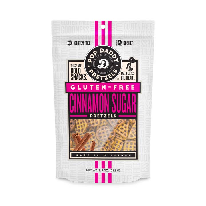 Pop Daddy Snacks - Wholesale Pretzels - NEW Gluten-Free Cinnamon Sugar Seasoned Pretzels 7.5 oz