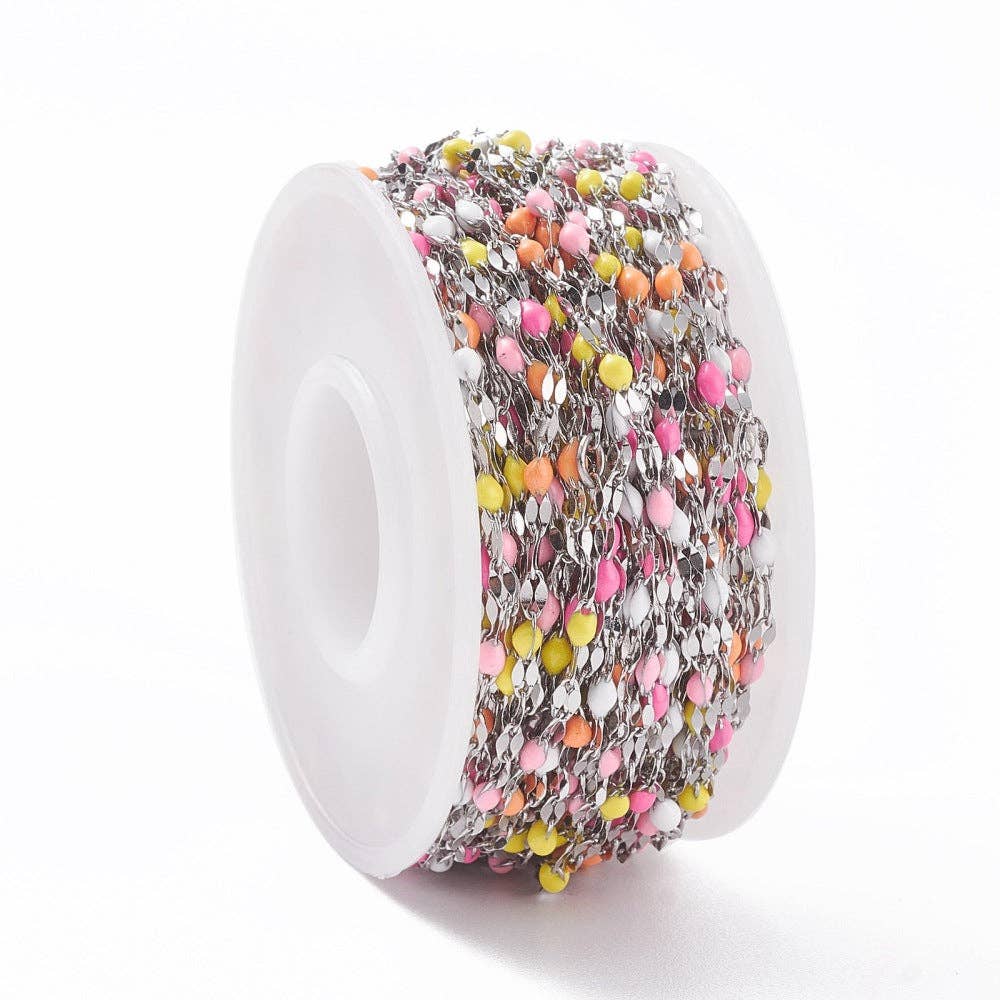 Love, Paige Designs - Wholesale Link & Chain Necklace - Candy Shop Enamel Dapped Silver Chain By the Foot - Stainless Steel1