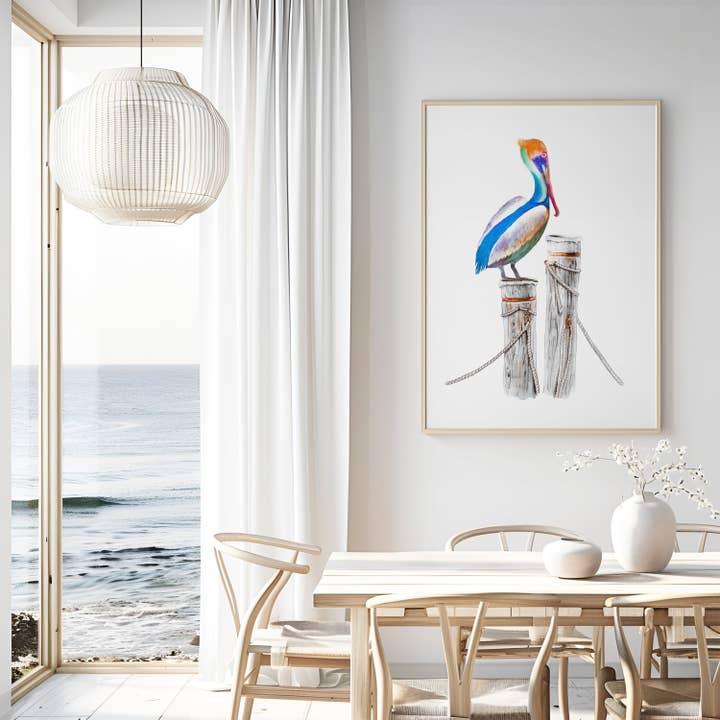 Pelikan auf Pfosten Kunstdruck für den Großhandel von M Design Studio Gifts