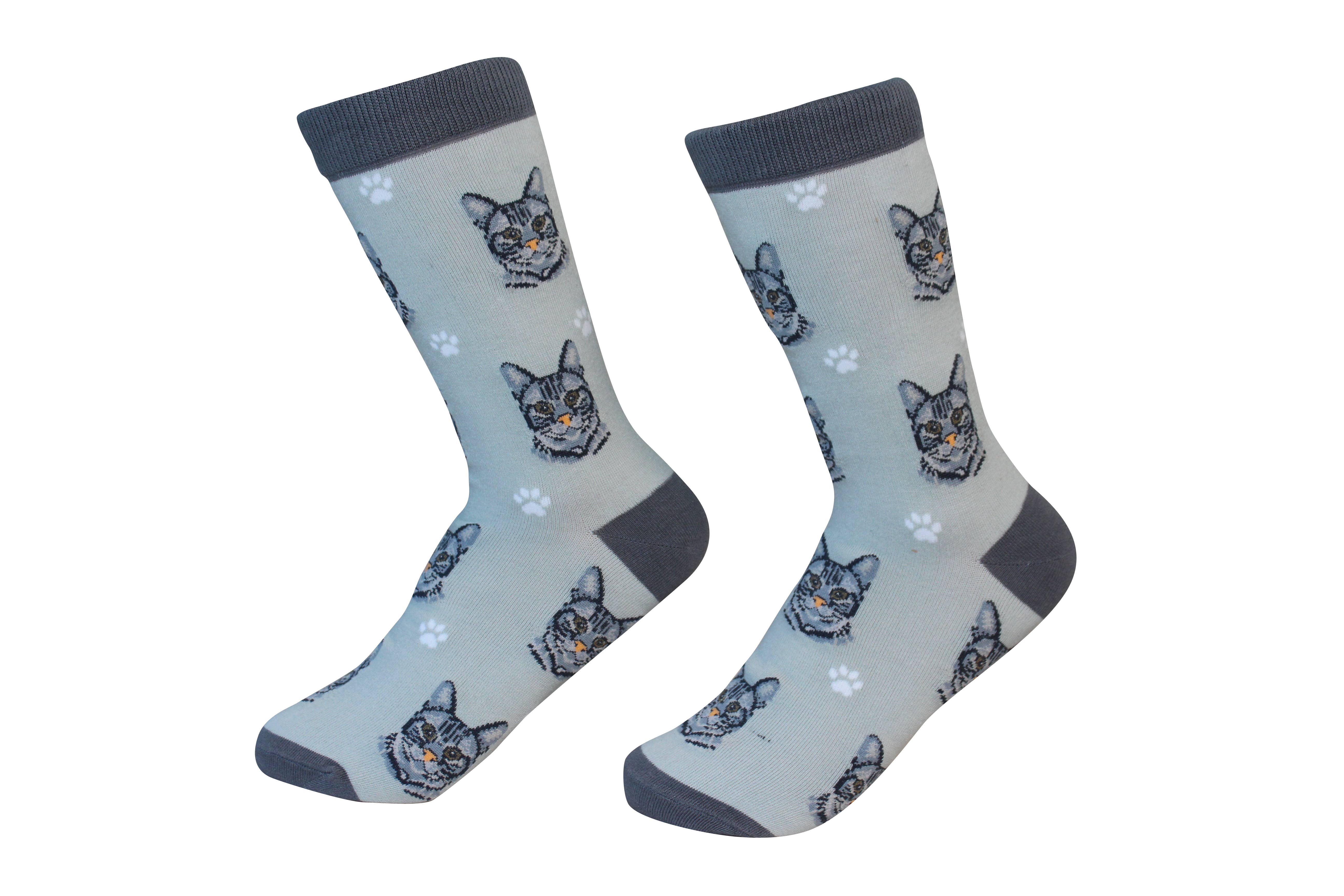 E&S Pets - Wholesale Socks - Unisex - Silver Tabby Cat Socks - Fun Novelty Dog Socks - Unisex