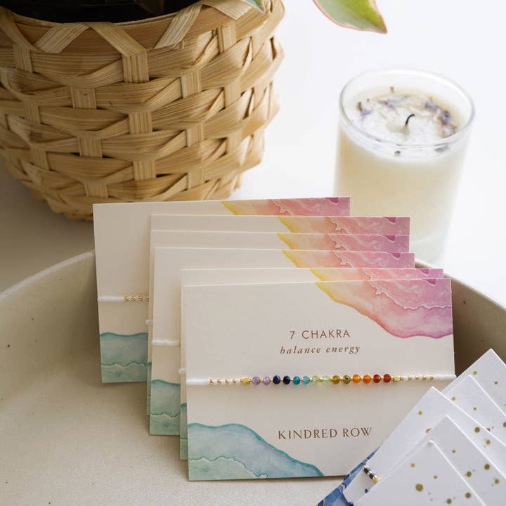 Kindred Row – Pulseira de missangas por atacado – Pulseira Empilhável de Pedras Naturais de Cura Chakra Arco-Íris, Branca2