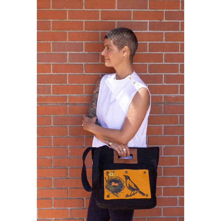Fibres of Life - Wholesale Tote Bag - Women's - Felt and Leather Tote Bag with Buttons - Singles