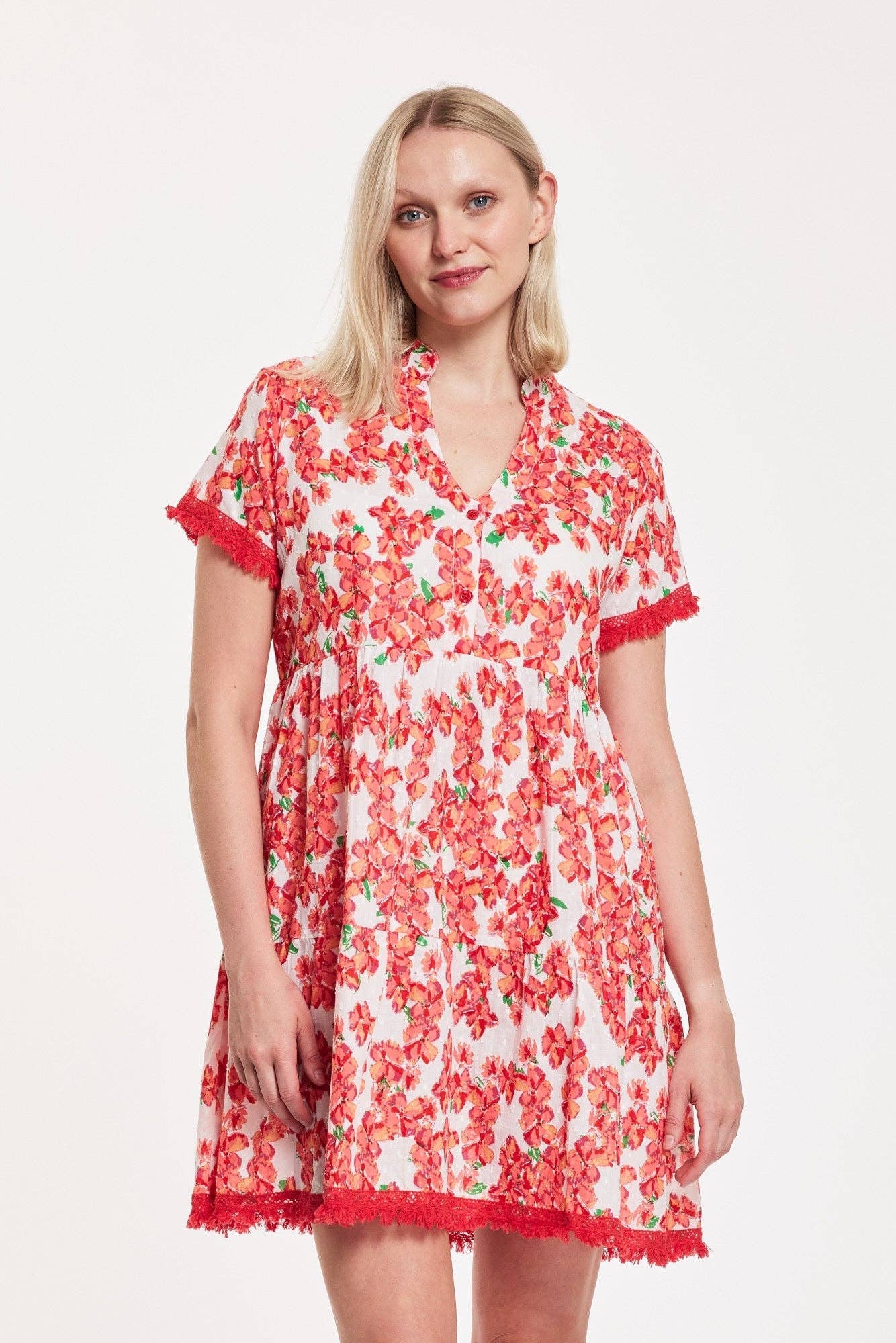 ModaPosa - Wholesale Dress - Women's - Cadenza Dress Bougainvillea Floral White Red Pink