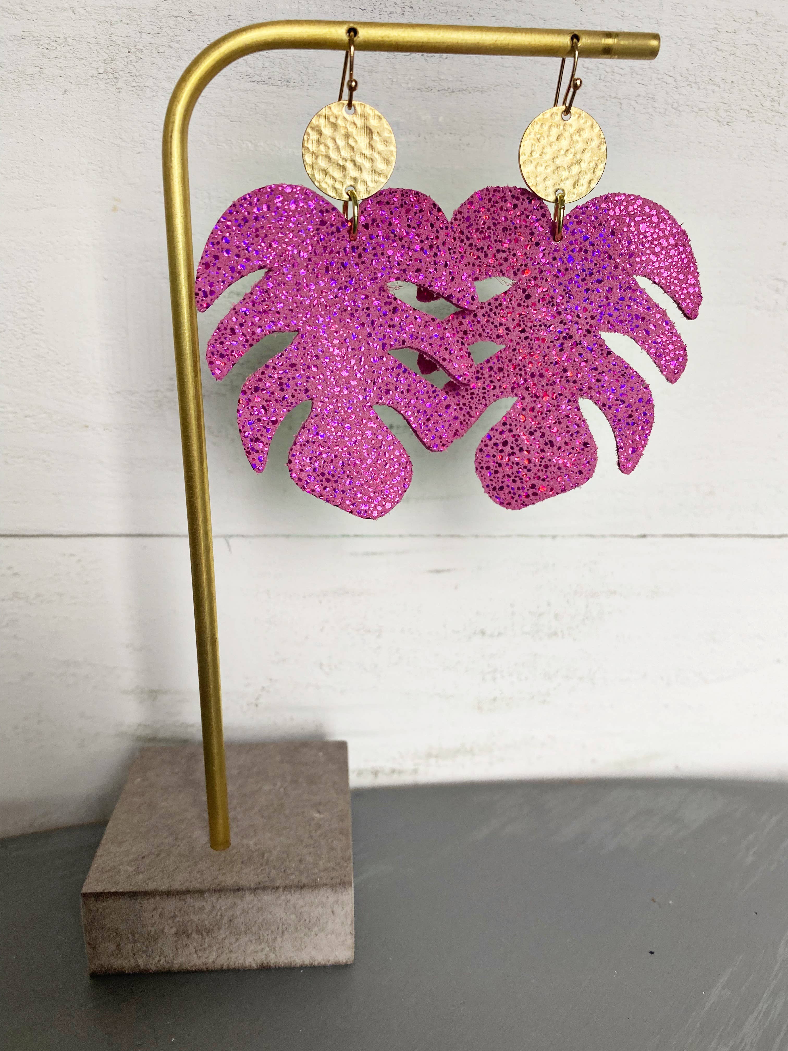 The Supply Society - Wholesale Dangle Earrings - Monstera Leaf Leather Hook Earrings11