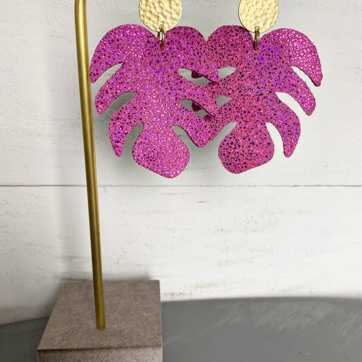 The Supply Society - Wholesale Dangle Earrings - Monstera Leaf Leather Hook Earrings11