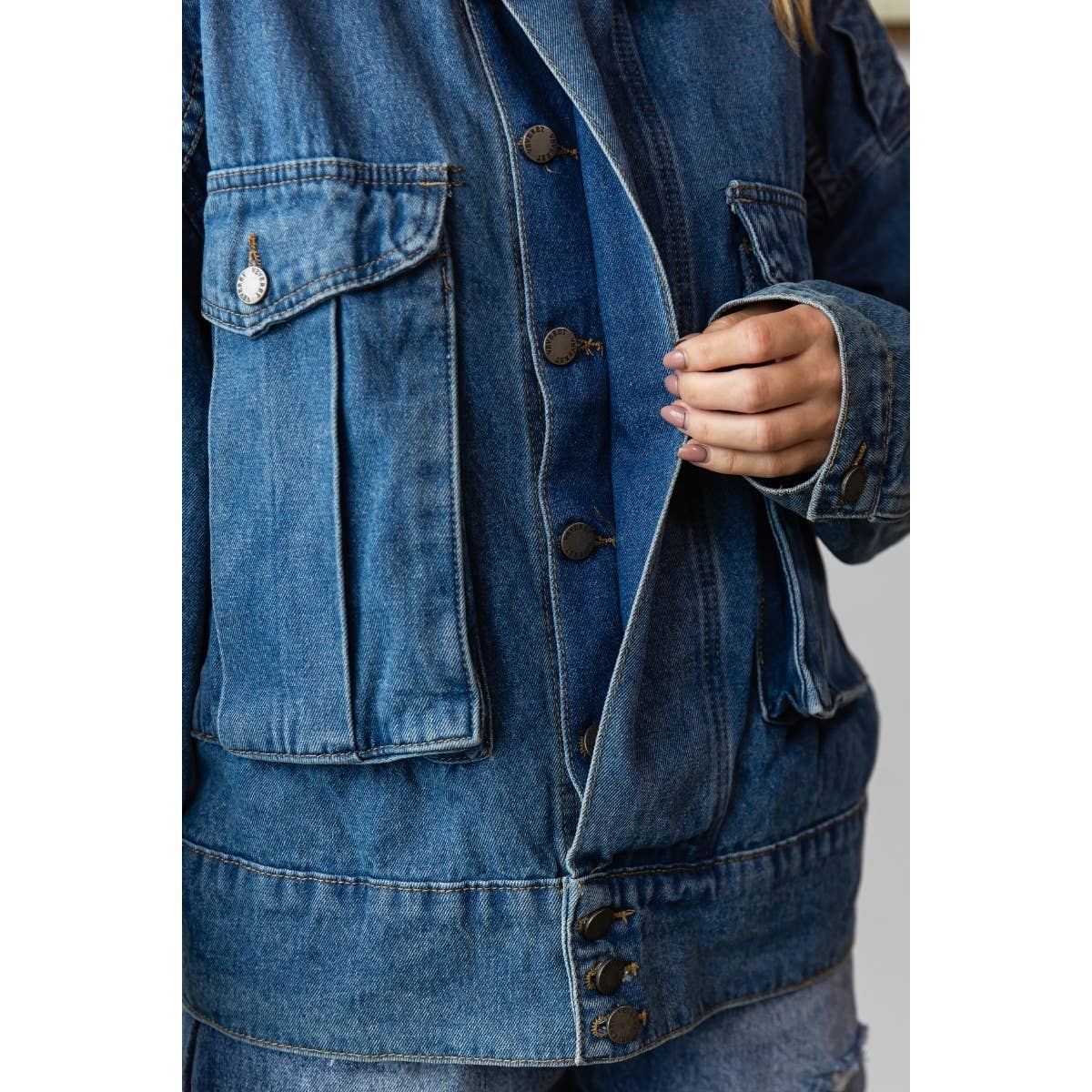 Veveret - Vente Veste en jean – femme - Veste cargo en jean surdimensionnée3