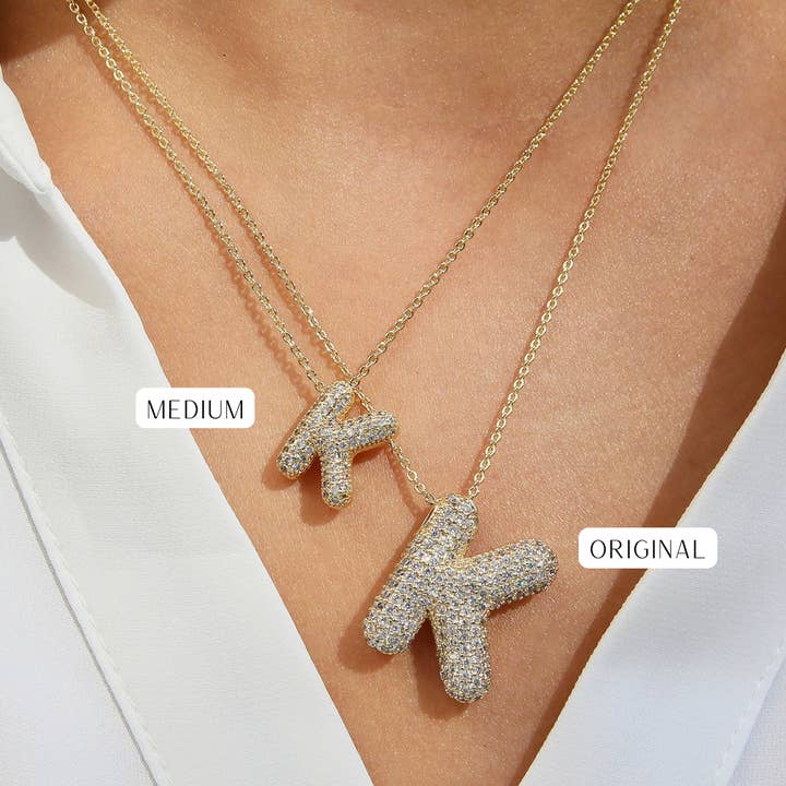 Savvy Bling - Wholesale Pendant/Charm Necklace - Initial CZ Balloon Bubble 18K Gold Necklace