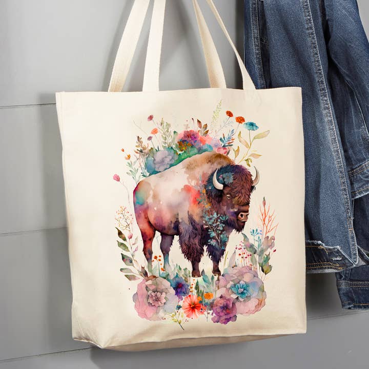 Bolsa de lona de 12 oz con flores coloridas de Western Buffalo para venta al por mayor de Avery Lane Gifts
