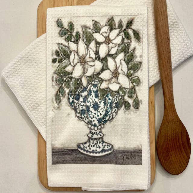Floral kitchen hand towel, Blue and White vintage decor for wholesale by Rustic Nester