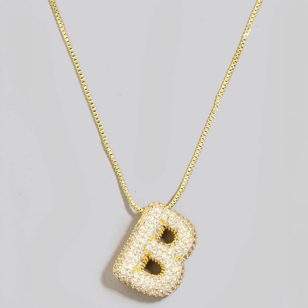 The Looks by Fame Accessories - Venta al por mayor Collares con colgantes/abalorios - Collar con colgante inicial de burbuja pavé3