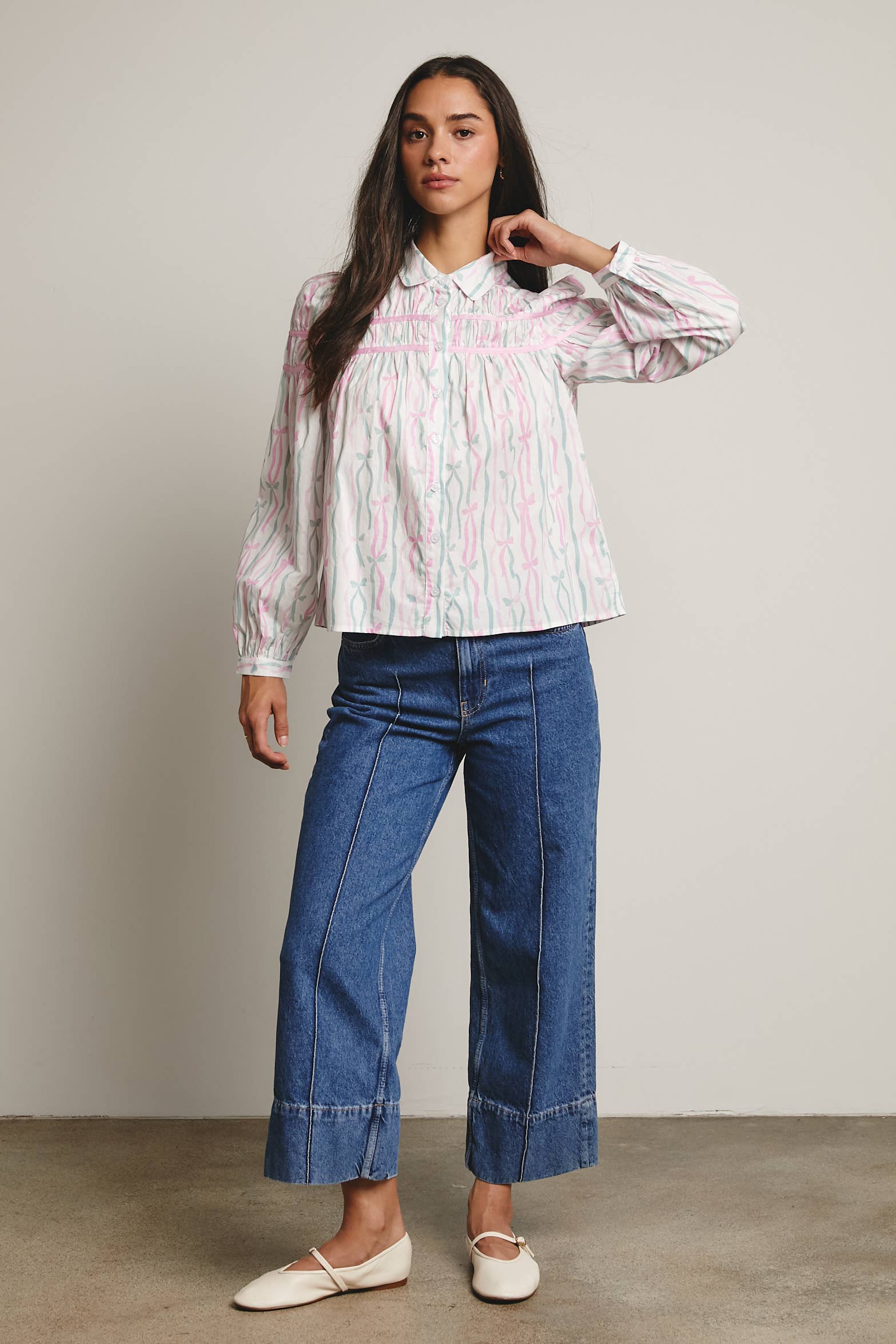 Forte – wholesale Blouse – Women’s – Ribbon Stripe Puff Sleeve Blouse FT000519