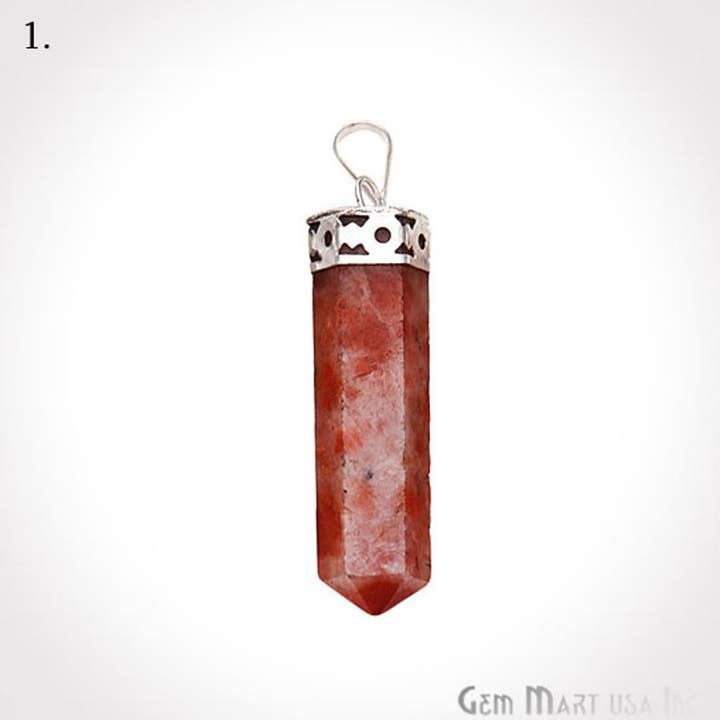 GemMartUSA – wholesale Pendant/charm necklace – DIY Healing Gemstone Silver Pencil Point Ornate Pendant 1pc22