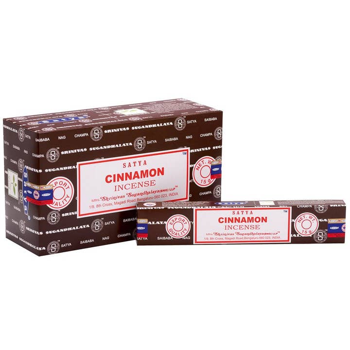 Set of 12 Packets of Cinnamon Incense Sticks by Satya for wholesale by Something Different Wholesale