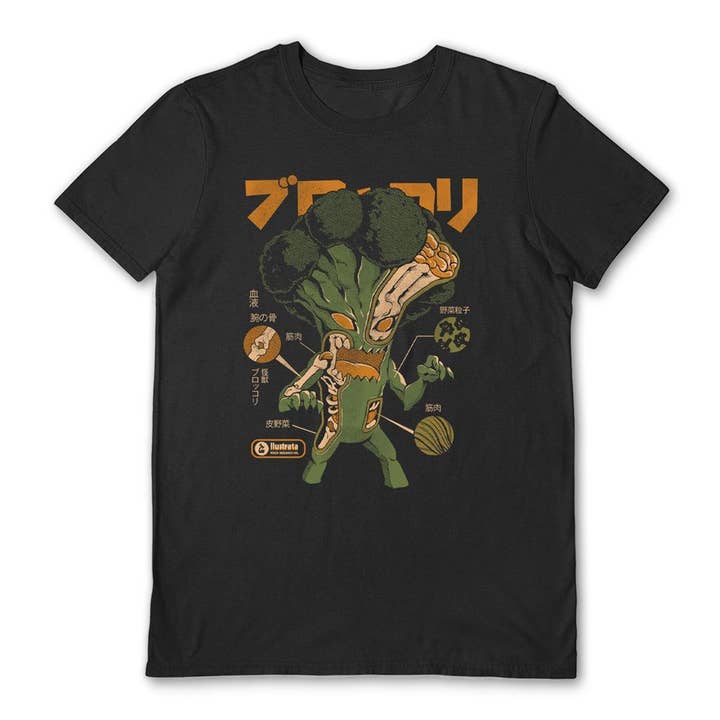Maglietta unisex nera Ilustrata (Brocozilla Xray) per la vendita all'ingrosso da parte di Pyramid International