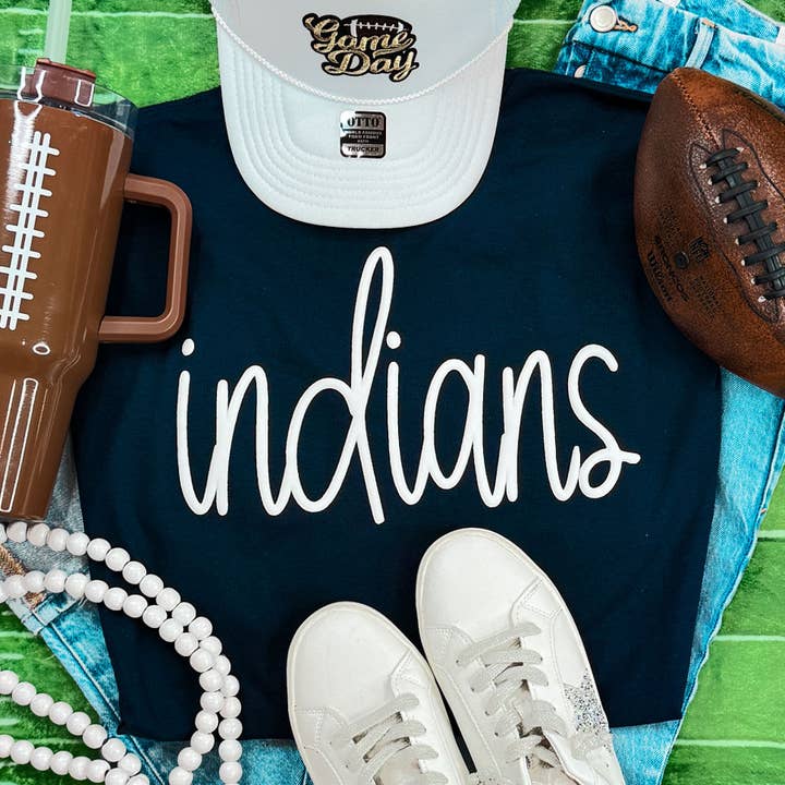 Indians White PUFF Screen Print Heat Transfer for wholesale by Trendy Transfers