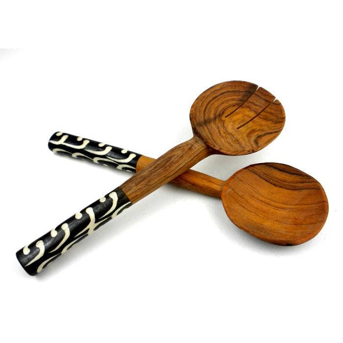 Global Crafts – wholesale Serving utensil – Olive Wood Serving Set - Batik Bone Handles4