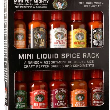 Melinda's Mini Liquid Spice Rack for wholesale by Melinda’s Foods, LLC