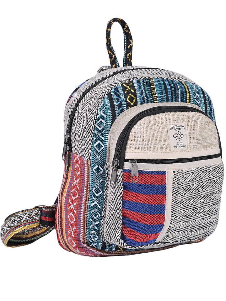 Mini Hippie Boho Hemp Cotton Patchwork Daypack Backpack for wholesale by The Collection Royal / Royal Handicrafts