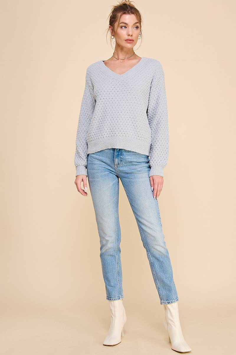 Allie Rose - Wholesale Knit Sweater - Women's - Soft Cloud Pique V Neck Sweater15