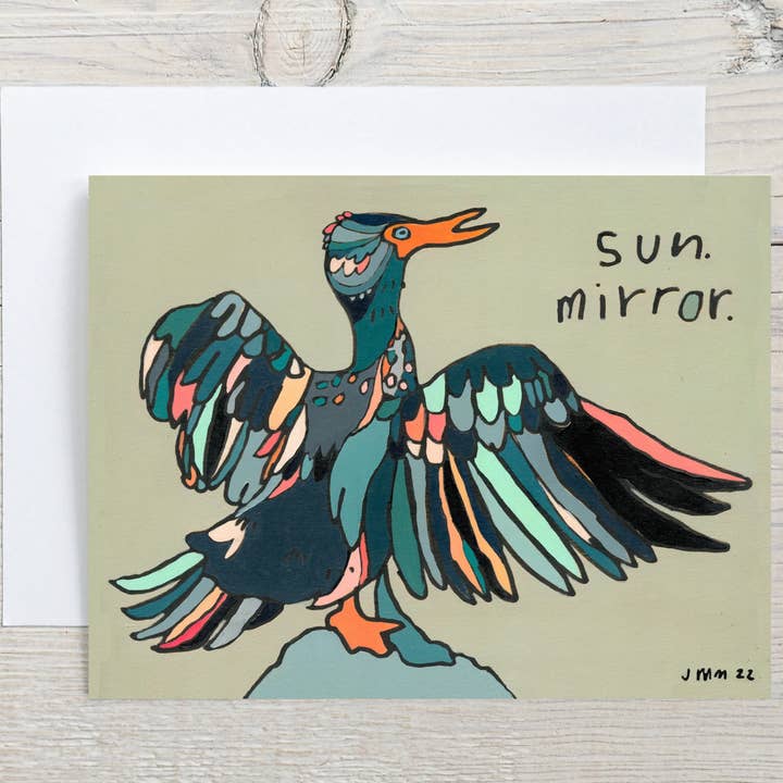 Kormoran-Vogel Grußkarte für den Großhandel von Jennifer Mercede Art