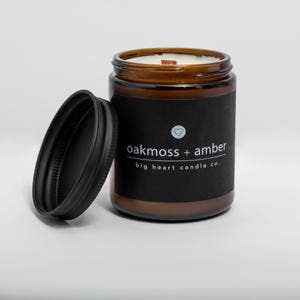 Oakmoss + Amber for wholesale by Big Heart Candle Company