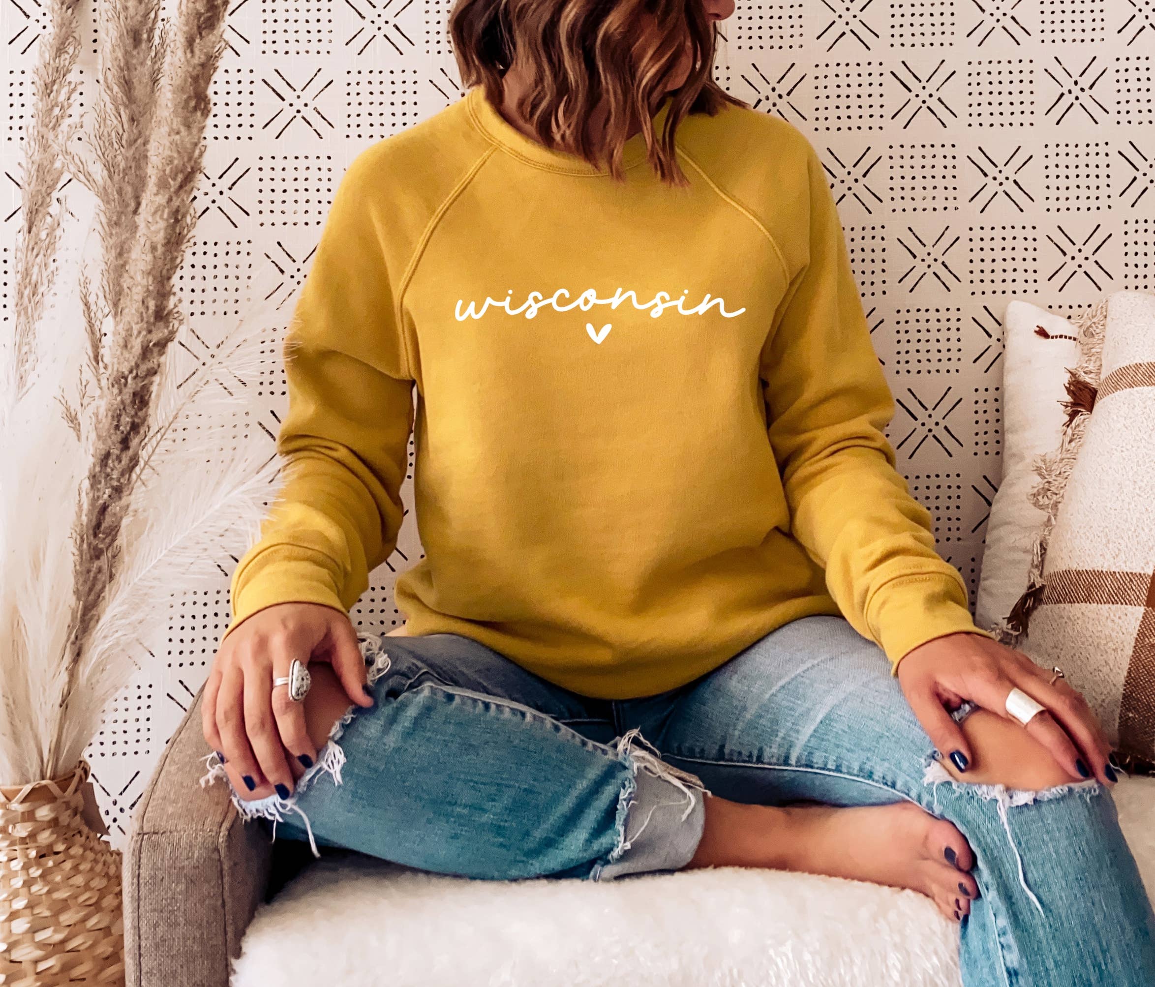 Autumn Rose Co. - Venta al por mayor Sudadera estampada - Mujer - Sudadera Corazón de Wisconsin, Jersey de Mujer de Wisconsin, WI3