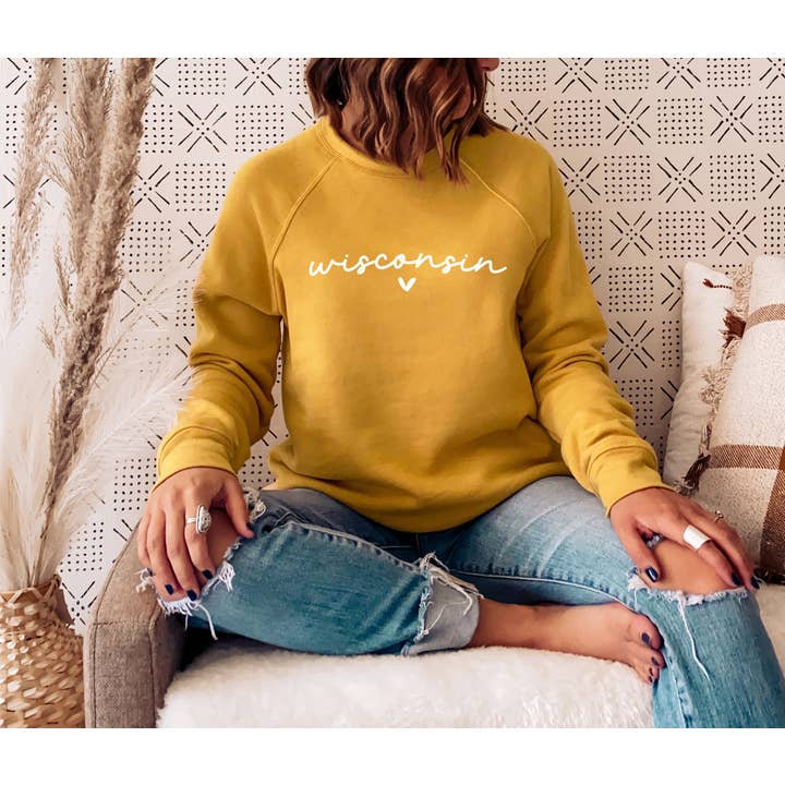 Autumn Rose Co. - Wholesale Graphic Sweatshirt - Women's - Wisconsin Heart Sweatshirt, Women Wisconsin Crewneck, WI3