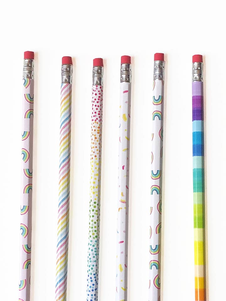 Conjunto de 6 Lápis com Estampado Arco-Íris - Papelaria Colorida por atacado de Artistry Cards