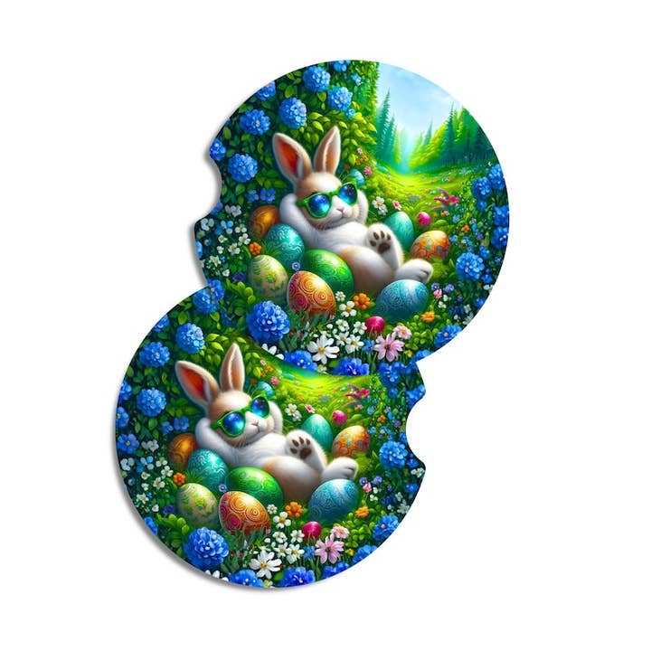 Osterhasen-Auto-Untersetzer Set aus 2 | Neopren Frühlings-Auto-Untersetzer | Süßer Hase | Autozubehör | Geschenk für Sie für den Großhandel von Uniquely Designed By Rebecca
