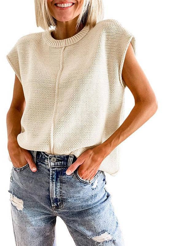 Sweetkama - Wholesale Sweater Vest - Women's - Knit Solid Color Sleeveless Round Neck Sweater Vest YL23001