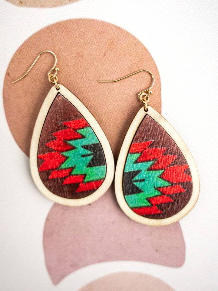 Sonoran Desert Red Wood Teardrop Earrings for wholesale by Wild Feathers