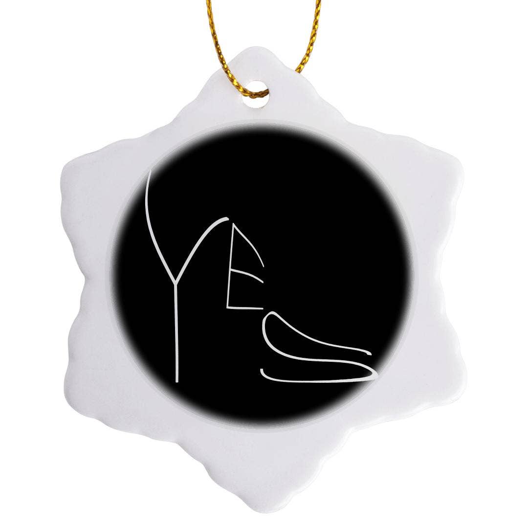 3dRose - Wholesale Ornament - 3dRose, Word Yes in the shape of female high heel shoe. White on black, Ornament0