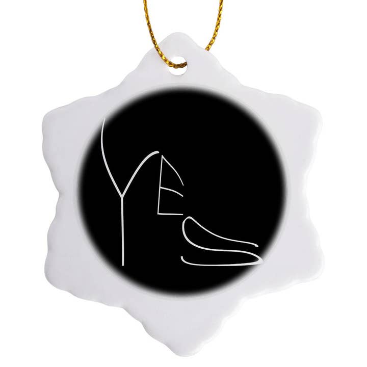 3dRose - Wholesale Ornament - 3dRose, Word Yes in the shape of female high heel shoe. White on black, Ornament